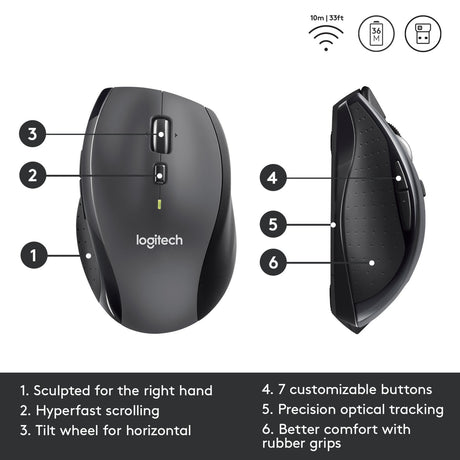 Logitech m705 wireless marathon mouse (antraciet, 1000 dpi)