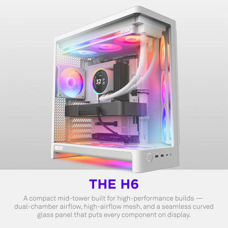Nzxt h6 rgb+ midi tower behuizing (wit | 2x usb-a | 1x usb-c | rgb | tempered glass)
