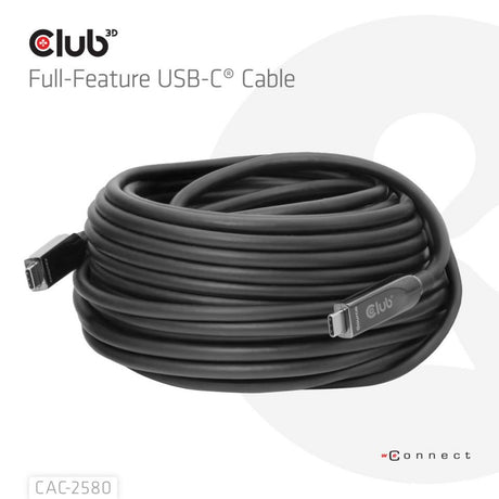 Club 3d full-feature usb-c kabel, 15m (zwart, 8k60hz 10gbps 60w)