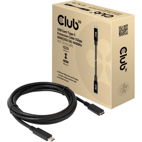 Club 3d usb-c 3.2 gen 1 verlengkabel (zwart, 2 meter, 60 w)