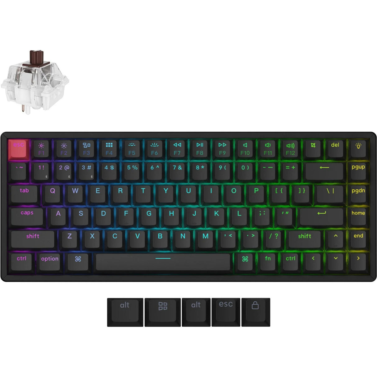 Keychron k2 qmk-j3, toetsenbord (zwart, us lay-out, super brown, rgb leds, 75%, cherry double-shot pbt, hot swap, bluetooth 5.2 | usb-c)