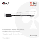Club 3d usb-c naar displayport 2.1 dp54 bi-directioneel kabel, 8k120hz 2m (zwart)