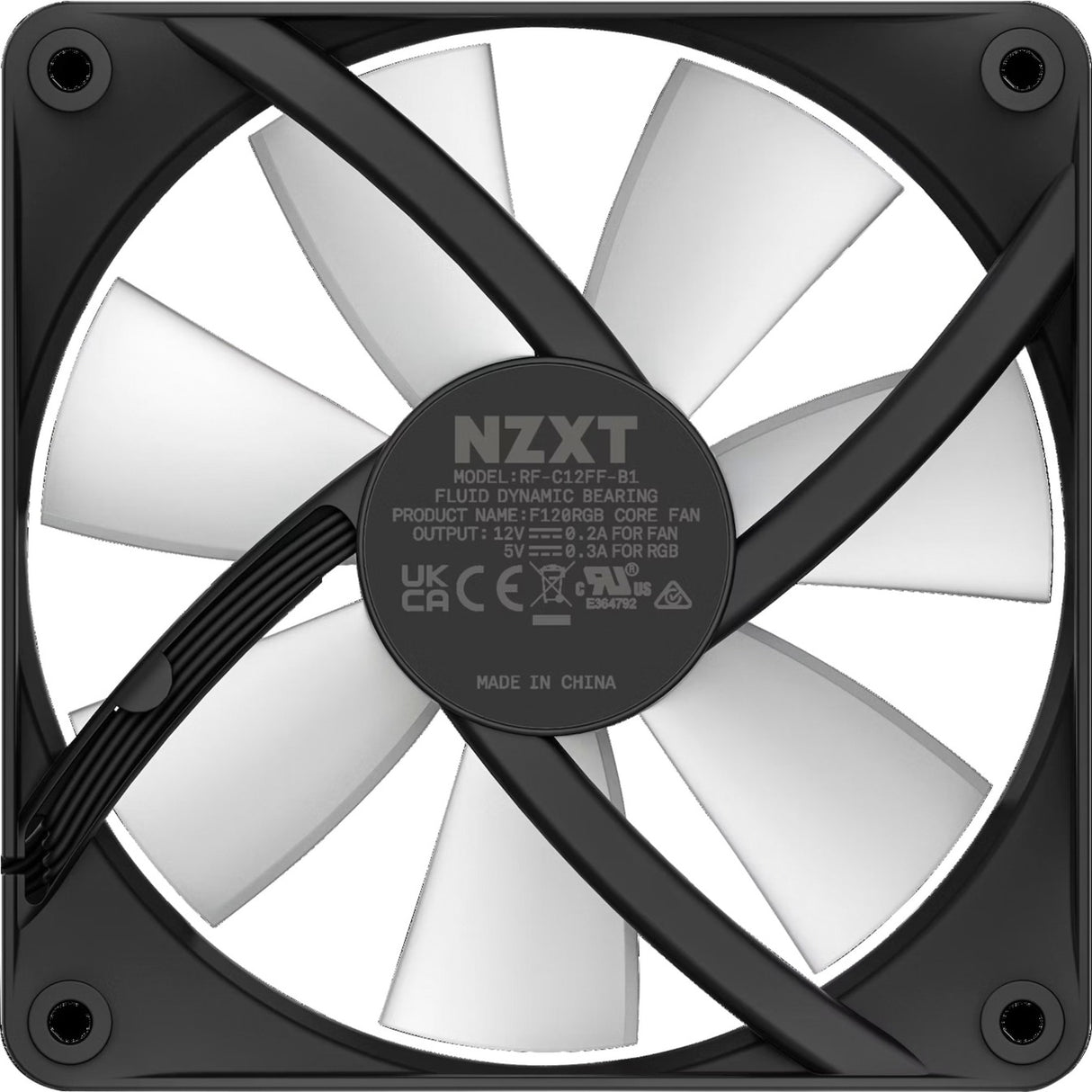 Nzxt f120 rgb core case fan (zwart, 120 x 120 x 26 mm, pwm, zonder controller)