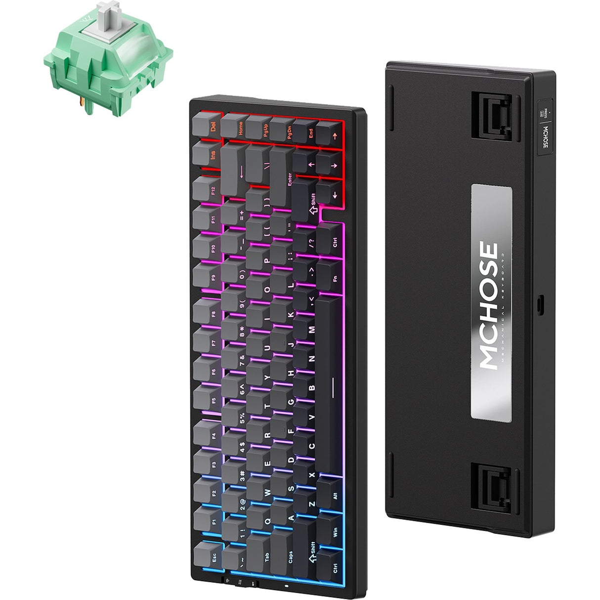 Mchose g75 pro tri-mode gasket structuur mechanisch gaming toetsenbord (zwart, us lay-out (qwerty), ktt cabbage tofu v2, 75%, rgb, hot swap, pbt double-shot, 2.4 ghz | usb-c | bluetooth)