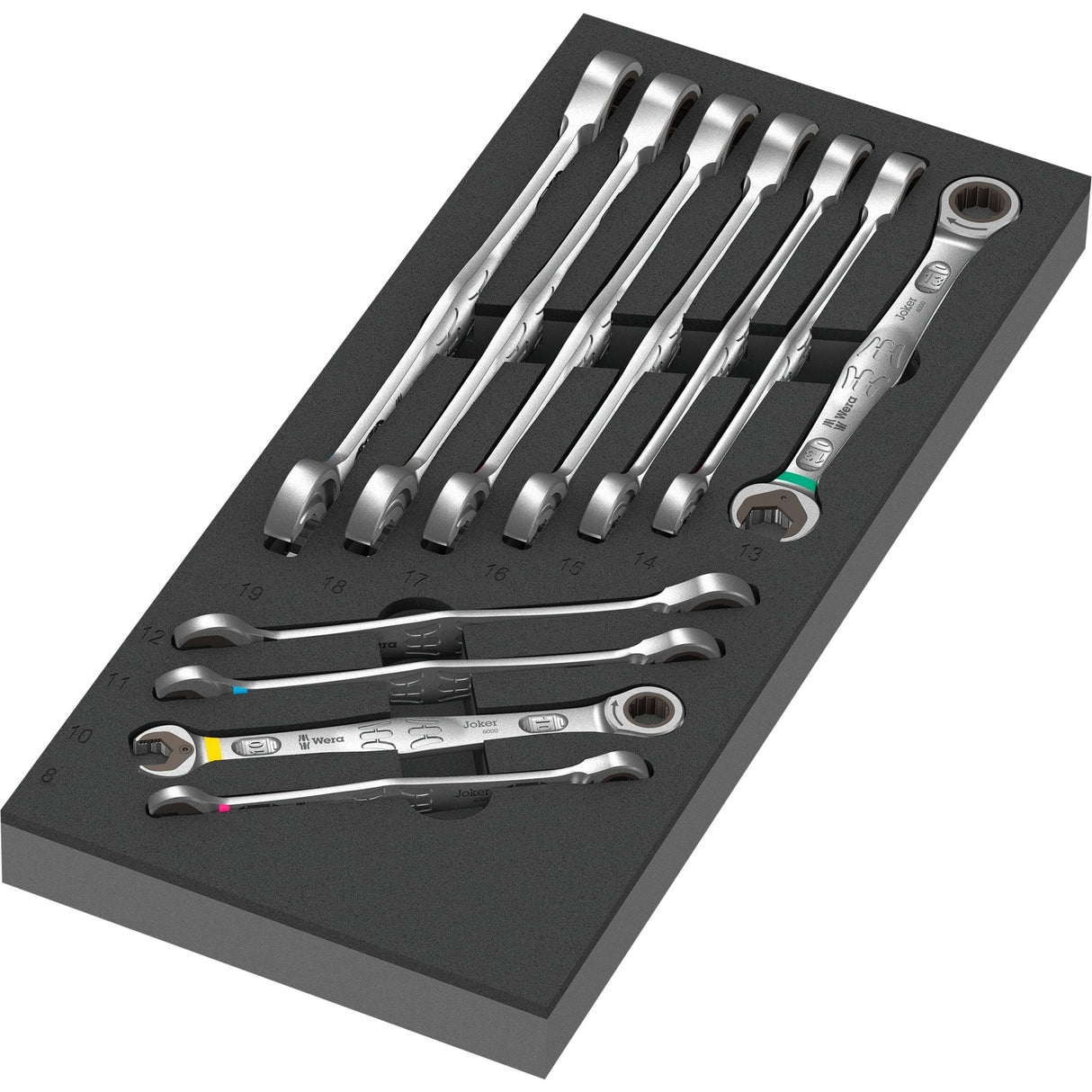 Wera zelfaanpassende steeksleutel 6000 joker set 1 gereedschapsset (zwart grijs, combinatie ratelsleutelset, in schuimrubberen inzet voor werkplaatswagen)