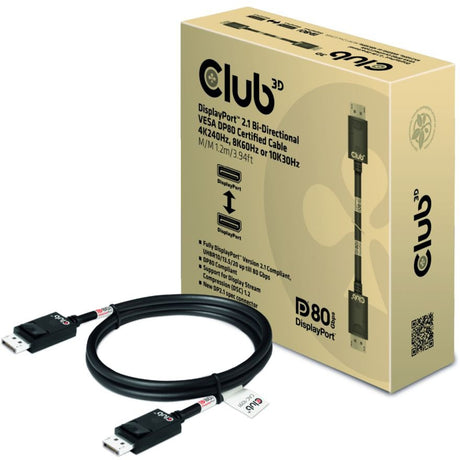 Club 3d gecertificeerde displayport 2.1 kabel (zwart, 1,2 meter, 8k)
