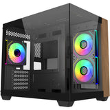 Cooler master elite 481 wood midi tower behuizing (zwart houtkleur | 2x usb-a | 1x usb-c | tempered glass)