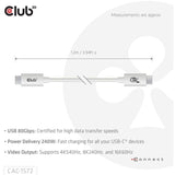Club 3d gecertificeerde usb-c kabel (wit, 1,2 meter, 240 w)