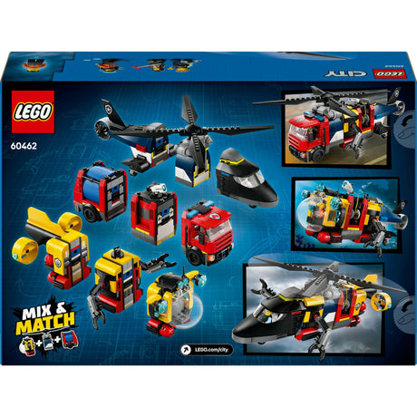 Lego city - helikopter, brandweerauto en onderzeeër remix constructiespeelgoed (60462 | set van 3 modulaire voertuigen)