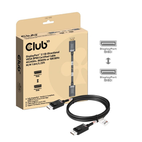 Club 3d gecertificeerde displayport 2.1 kabel (zwart, 1,6 meter, 10k)