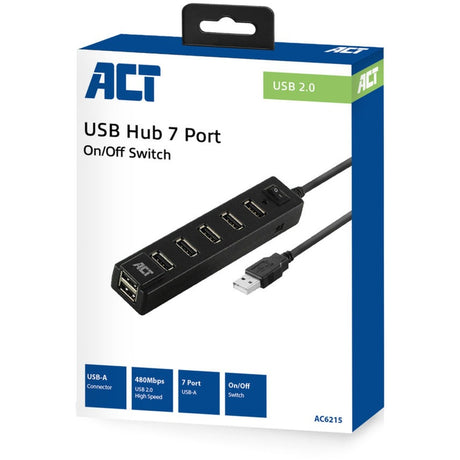 Act connectivity usb hub 7 port met aan- en uit schakelaar usb-hub (zwart)