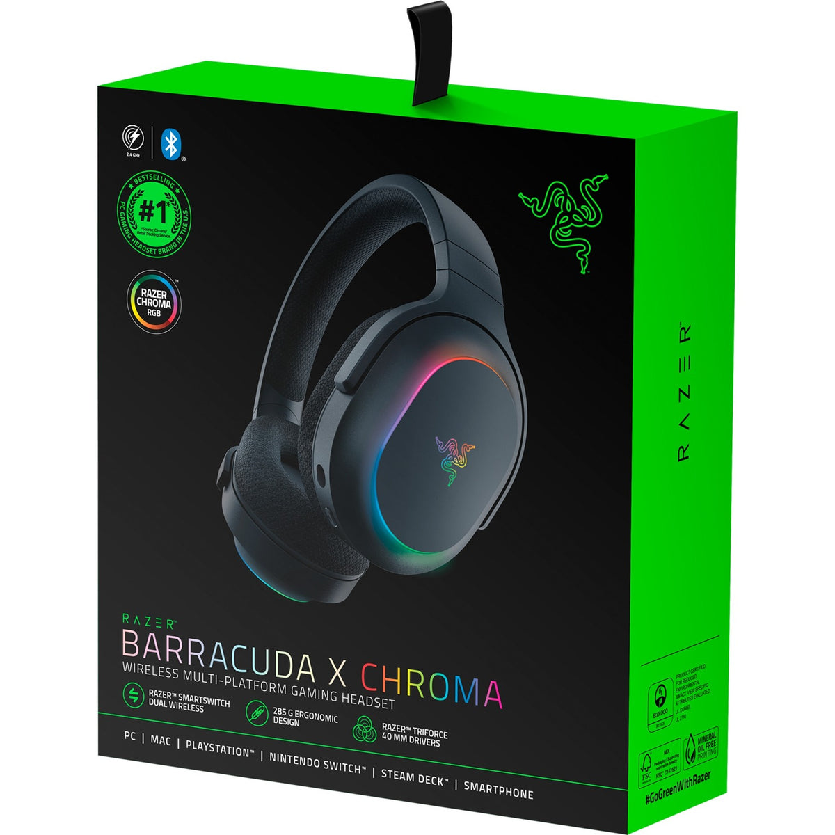 Razer barracuda x chroma over-ear gaming headset (zwart, usb-dongle, bluetooth)