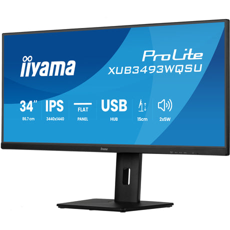 Iiyama prolite xub3493wqsu-b6 34 ultrawide monitor (zwart (mat), 1x displayport, 2x hdmi, 2x usb-c, 2x usb-a, 120 hz)