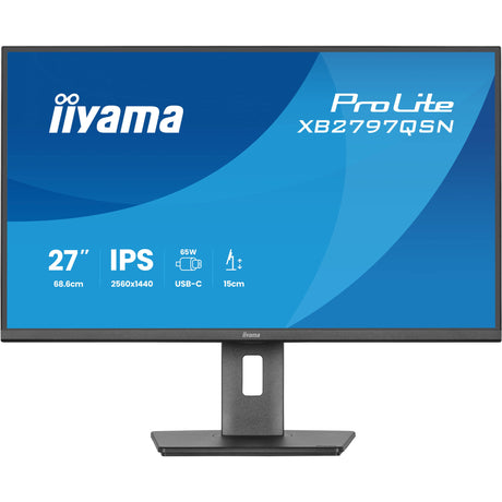 Iiyama prolite xb2797qsn-b1 27 monitor (zwart, 1x displayport, 1x hdmi, 2x usb-c, 2x usb-a, 1x rj-45)
