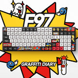 Iqunix f97 graffiti diary wireless mechanical keyboard (zwart, us lay-out (qwerty), cherry mx brown, 96%, rgb leds, hot-swappable, pbt, 2.4ghz | bluetooth 5.1 | usb-c)