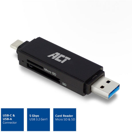 Act connectivity usb-c usb-a kaartlezer, sd micro sd (zwart)
