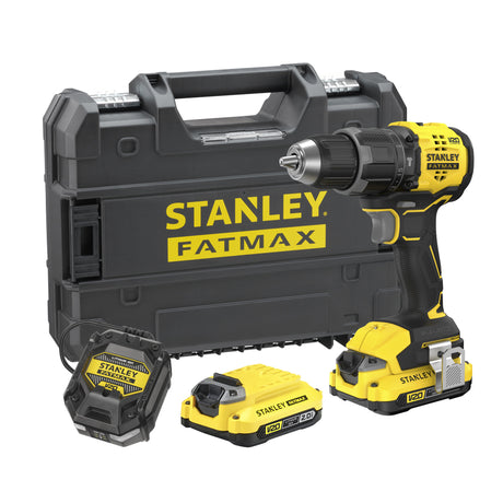 Stanley fatmax v20 18v schroefklopboormachine klopboorschroevendraaier (zwart geel, 2 accu's en oplader inbegrepen, met koffer)
