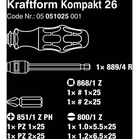 Wera kraftform kompakt 26 met etui, 7‑delig bitset (zwart groen)