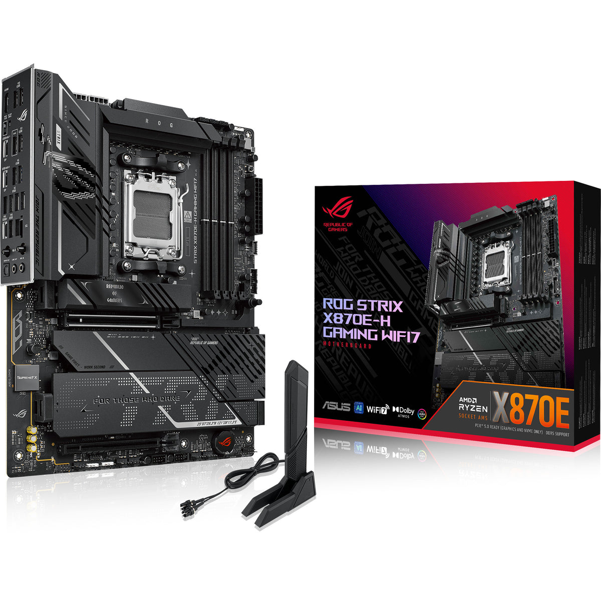 Asus rog strix x870e-h gaming wifi7 socket am5 moederbord (zwart, raid, 5gb-lan, wi-fi 7, bt, sound, atx)