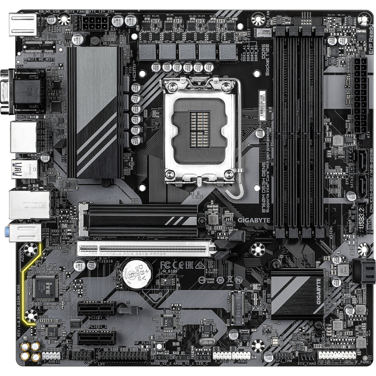 Gigabyte b760m ds3h gen5 socket 1700 moederbord (raid, 2.5gb-lan, sound, µatx)