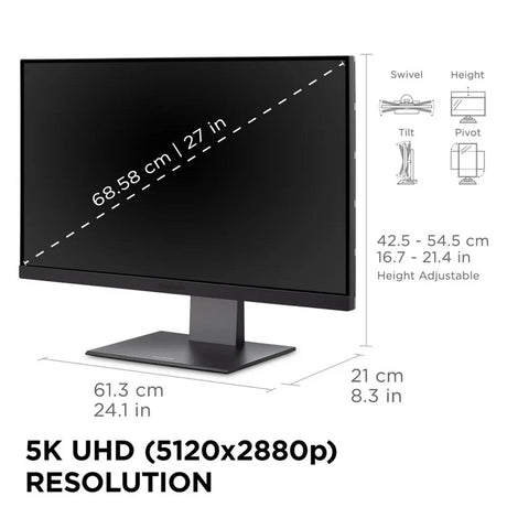 Viewsonic vp2788-5k mac-compatible 27 monitor (zwart, 1x displayport, 1x hdmi, 2x usb-c, 2x usb-a, 2x thunderbolt)