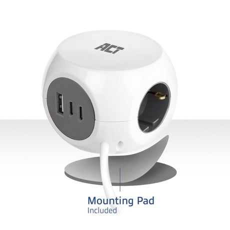 Act connectivity act stekkerdoos kubus met 3 stopcontacten, 30w power delivery usb-c a poorten, kabellengte 1,5m ac2420