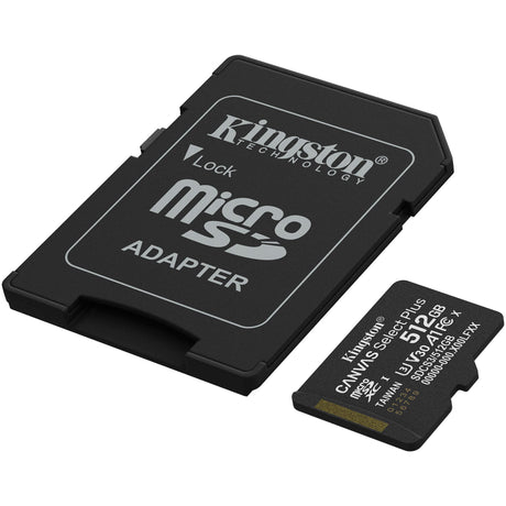 Kingston canvas select plus 512 gb microsdxc geheugenkaart (zwart, uhs-i u3, class 10, v30, incl. sd adapter)