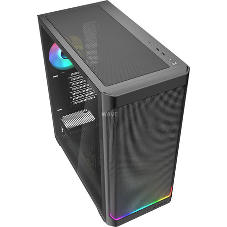 Sharkoon ak4w rgb strip midi tower behuizing (zwart | 2x usb-a | 1x usb-c | rgb | tempered glass)