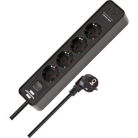 Brennenstuhl ecolor 4-voudige stekkerdoos met 2 usb-laadaansluitingen (zwart, 4x stekker, 2x usb-c, 2x usb-c)