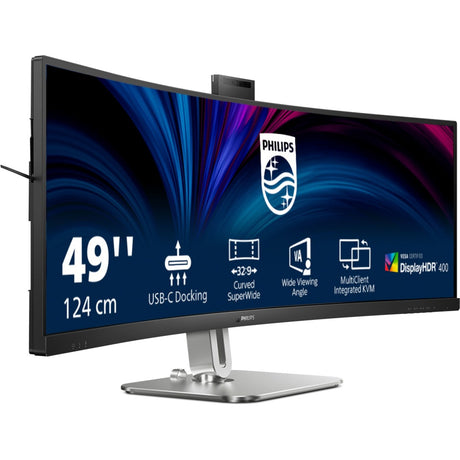 Philips 49b2u6900ch 48.8 curved ultrawide monitor (donkergrijs zilver, 1x displayport, 2x hdmi, 3x usb-c, 4x usb-a, 1x rj-45, webcam)
