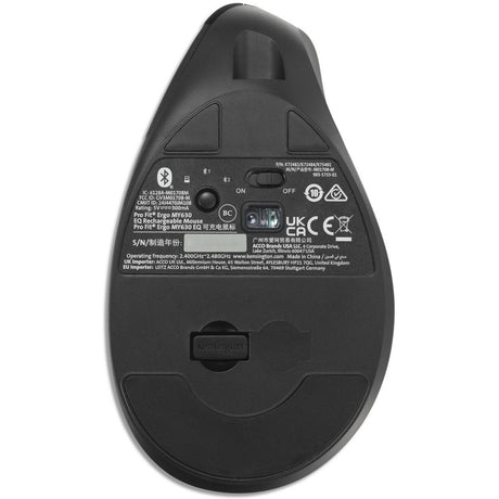 Kensington pro fit ergo my630 eq rechargeable mouse (zwart, 1000 - 2400 dpi, bluetooth, 2.4 ghz)