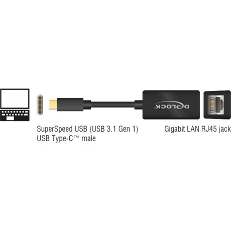 Delock usb-c 3.2 gen 1 naar rj-45 gigabit lan adapter (zwart, 10 100 1000 mbps)