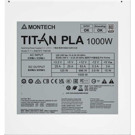 Montech titan pla modulaire 1000 watt voeding (wit, 2x pcie)