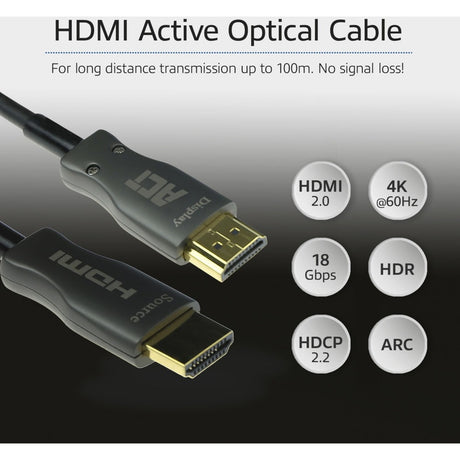 Act connectivity hdmi premium 4k active optical cable v2.0 hdmi-a male - hdmi-a male, 15 meter kabel (zwart)