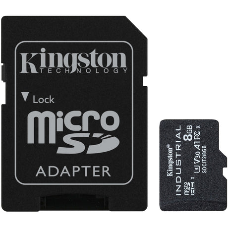 Kingston industrial microsdhc 8gb geheugenkaart (zwart, incl. sd adapter, klasse 10, uhs-i, u3, v30, a1)