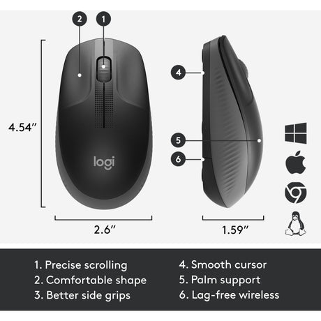 Logitech m190 full-size wireless mouse (zwart, 1000 dpi)