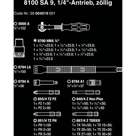 Wera 8100 sa 9 zyklop speed-ratelset gereedschapsset (zwart groen, 1 4 -aandrijving, 28-delig)