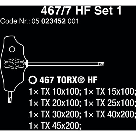 Wera 467 7 torx hf-set 1 kruiskopschroevendraaier + rek, 7 stuks (zwart groen, met holdingfunctie)