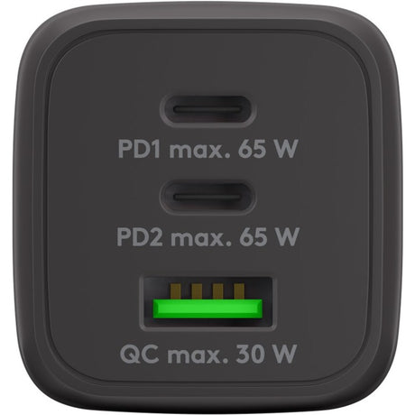 Goobay usb-c snellader nano (65 w) en usb-c textielkabel (zwart, 2x usb-c, 1x usb-a, 1 meter)