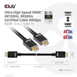 Club 3d ultra high speed hdmi 2.1 gecertificeerde kabel male-male (zwart, 3 meter, 4k 120hz, 8k 60hz, 48gbps)