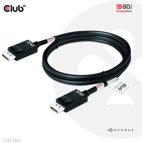 Club 3d gecertificeerde displayport 2.1 kabel (zwart, 1,2 meter, 8k)