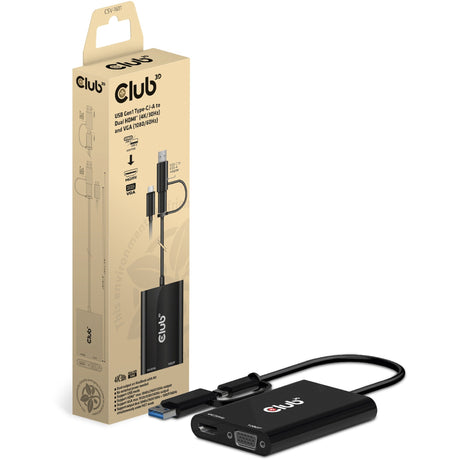 Club 3d usb‑c usb‑a 3.2 gen 1 naar 2x hdmi + vga adapter (zwart)