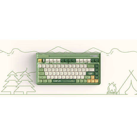 Iqunix og80 camping wireless mechanical keyboard (groen, us lay-out (qwerty), cherry mx red, 80% (tkl), rgb leds, hot-swappable, pbt, 2.4ghz | bluetooth 5.1 | usb-c)