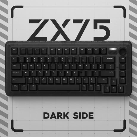 Iqunix zx75 dark side wireless mechanical keyboard (zwart, us lay-out (qwerty), cherry mx red, 75%, rgb leds, hot-swappable, double-shot pbt, 2.4ghz | bluetooth 5.1 | usb-c)