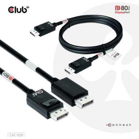 Club 3d gecertificeerde displayport 2.1 kabel (zwart, 1,2 meter, 8k)
