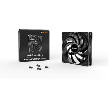 Be quiet! pure wings 3 pwm high-speed case fan (zwart, 120 x 120 x 25 mm)