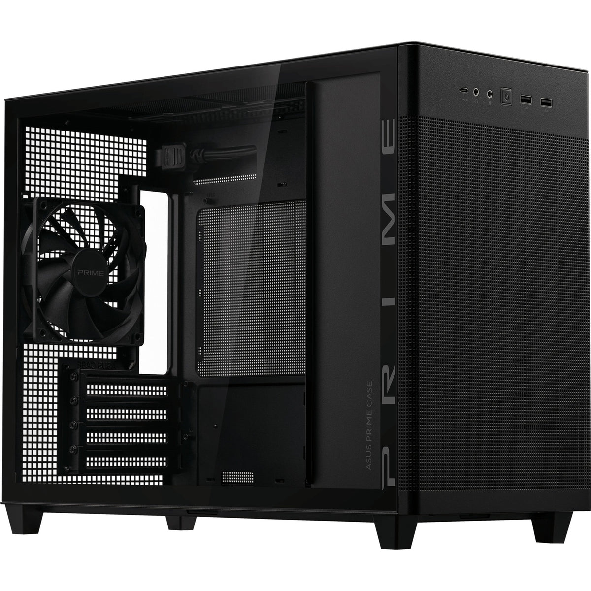 Asus prime ap201 mini tower behuizing (zwart | 2x usb-a | 1x usb-c | tempered glass)