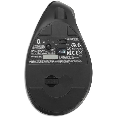 Kensington pro fit ergo my630 eq rechargeable mouse (zwart, 1000 - 2400 dpi, bluetooth, 2.4 ghz)