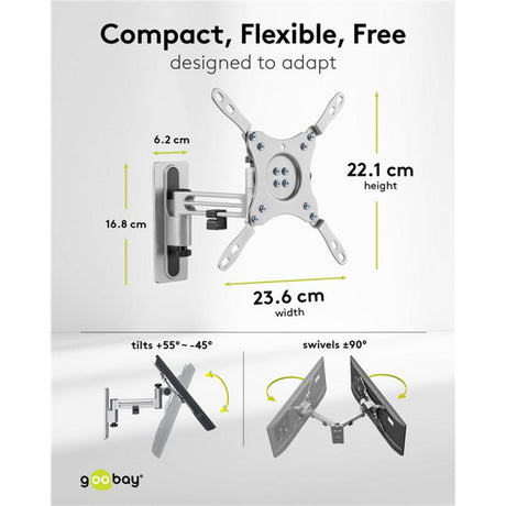 Goobay tv wall mount caravan fullmotion (m), 13 to 43 inch wandmontage (zilver)