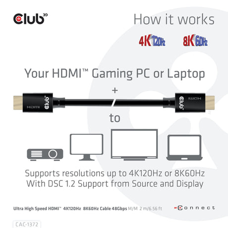 Club 3d gecertificeerde ultra high speed hdmi 2.1 kabel (zwart, 2 meter, 8k)